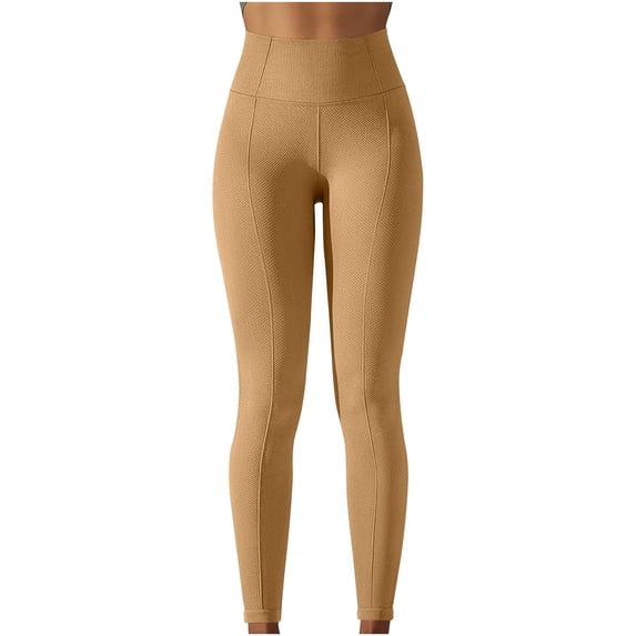 VSSSJ Womens Stretch High Waist Yoga Pants Skinny Soft Solid Color Running Gym Full Length Tights Pants Tummy Control Comfy Breathable Workout Leggings Yellow L