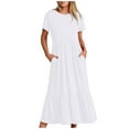 thumbnail image 1 of VSSSJ Womens Summer Casual Short Sleeve Crewneck Dress Solid Color Loose Flowy Tiered Ruffle Maxi Beach Sun Dress with Pockets White M, 1 of 8