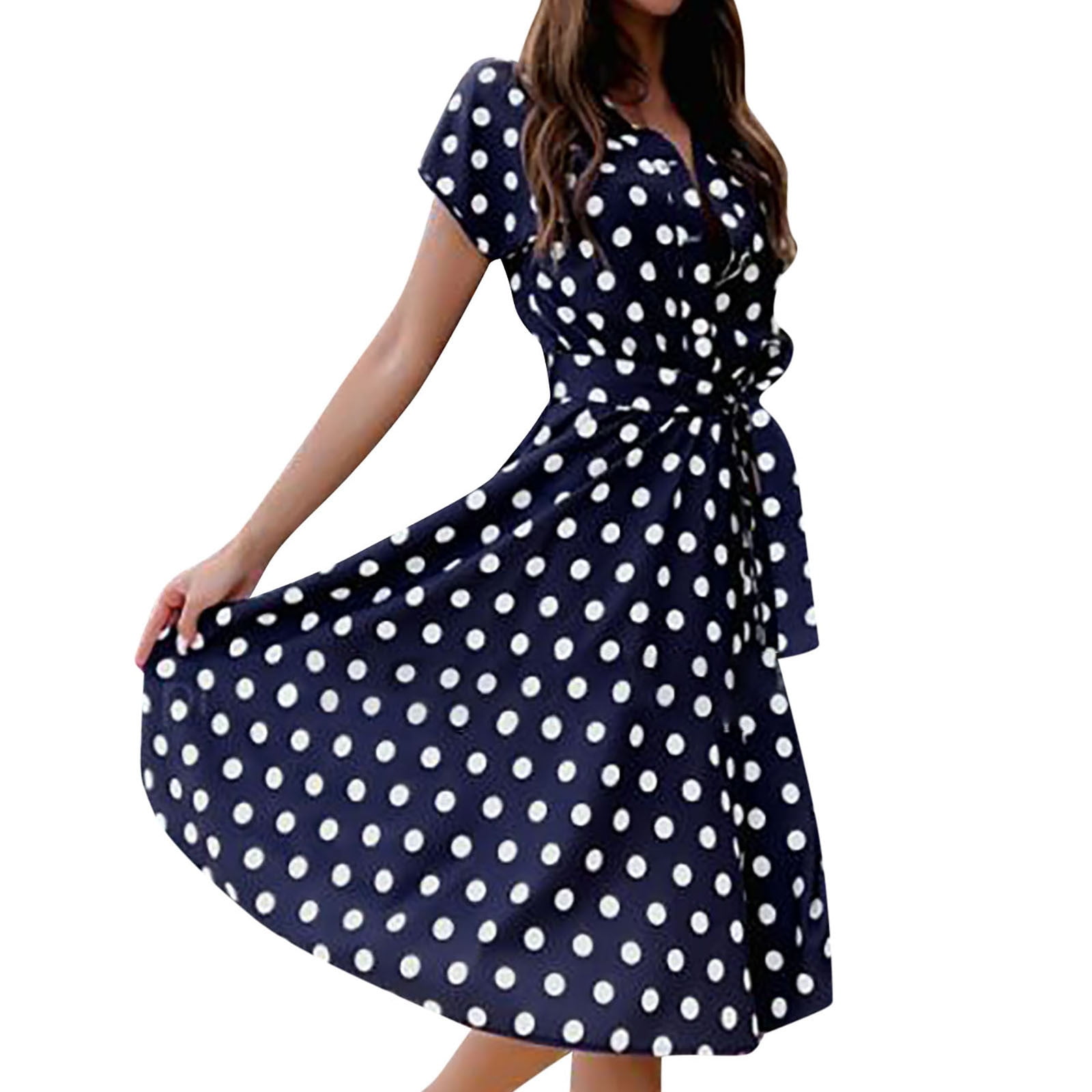VSSSJ Womens Summer Polka Dot Printed Casual Elegant Long Dresses