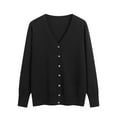 thumbnail image 1 of VSSSJ Womens Sweater Cardigan Button Down V Neck Long Sleeve Loose Oversized Solid Color Casual Warm Classic Knit Sweater Outwear Black L, 1 of 6