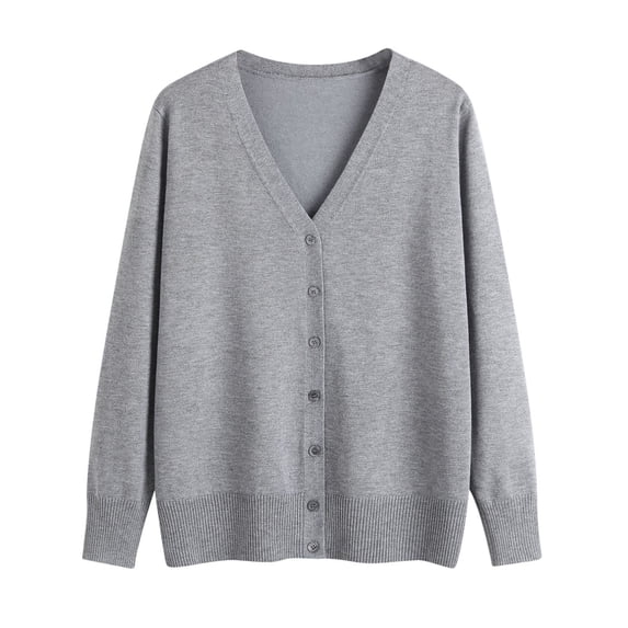 VSSSJ Womens Sweater Cardigan Button Down V Neck Long Sleeve Loose Oversized Solid Color Casual Warm Classic Knit Sweater Outwear Gray XXL