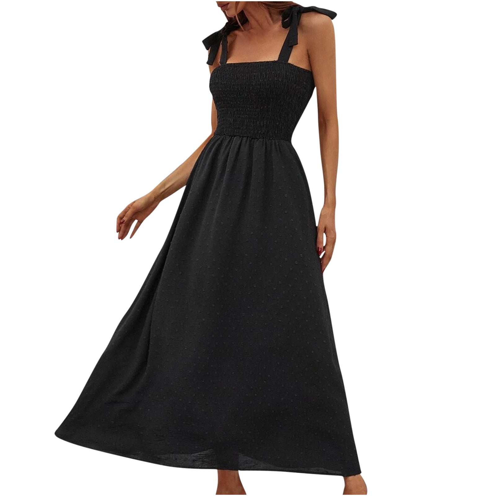 chinese dress ladies Berylove Women Black Tie Dress with Slit Spaghetti Straps Sheath Long Formal Dress, Black / US6 main image 0