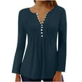thumbnail image 1 of VSSSJ Womens Tops Dressy Casual Hide Belly Button Up Long Sleeve Shirts Comfy Loose Solid Color Pleated Tunic Blouses for Leggings Navy XL, 1 of 4