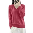 thumbnail image 1 of VSSSJ Womens V Neck Sweaters Loose Fit Soft Solid Color Long Sleeve Casual Warm Knit Fall Winter Base Layer Sweater Pullover Tops Hot Pink XXL, 1 of 7