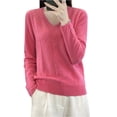 thumbnail image 1 of VSSSJ Womens V Neck Sweaters Loose Fit Soft Solid Color Long Sleeve Casual Warm Knit Fall Winter Base Layer Sweater Pullover Tops Pink S, 1 of 9