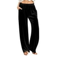 thumbnail image 1 of VSSSJ Womens Velvet Lounge Pants Drawstring Elastic Waist Straight Casual Trousers Comfortable Loose Fit Wide Leg Pants With Pockets Black S, 1 of 6