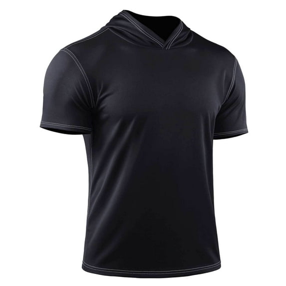 VSSSJ Workout T-Shirts for Men Loose Fit Short Sleeve Casual Athletic Muscle Hooded Shirt Breathable Running Shirts with Hoods Black XL