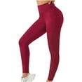 thumbnail image 1 of VSSSJ Yoga Pants for Women with Pockets Tummy Control Skinny Hip Lifting Leggings Color Block Stretchy Comfy High Waist Tight Pants for Running Workout Wine L, 1 of 4