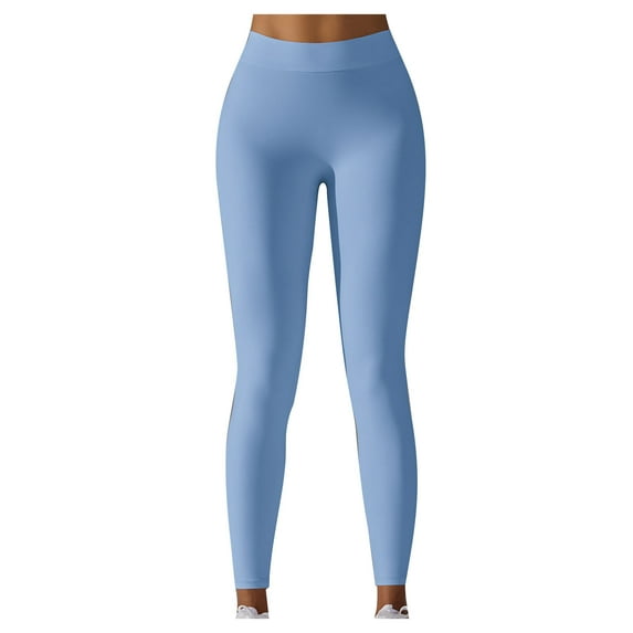 VSSSJ Yoga Pants for Women Regular Fit Solid Color Lightweight Stretchy Tight Trousers Workout Gym Yoga Buttery Soft High Waist Full Length Skinny Leggings Blue XL