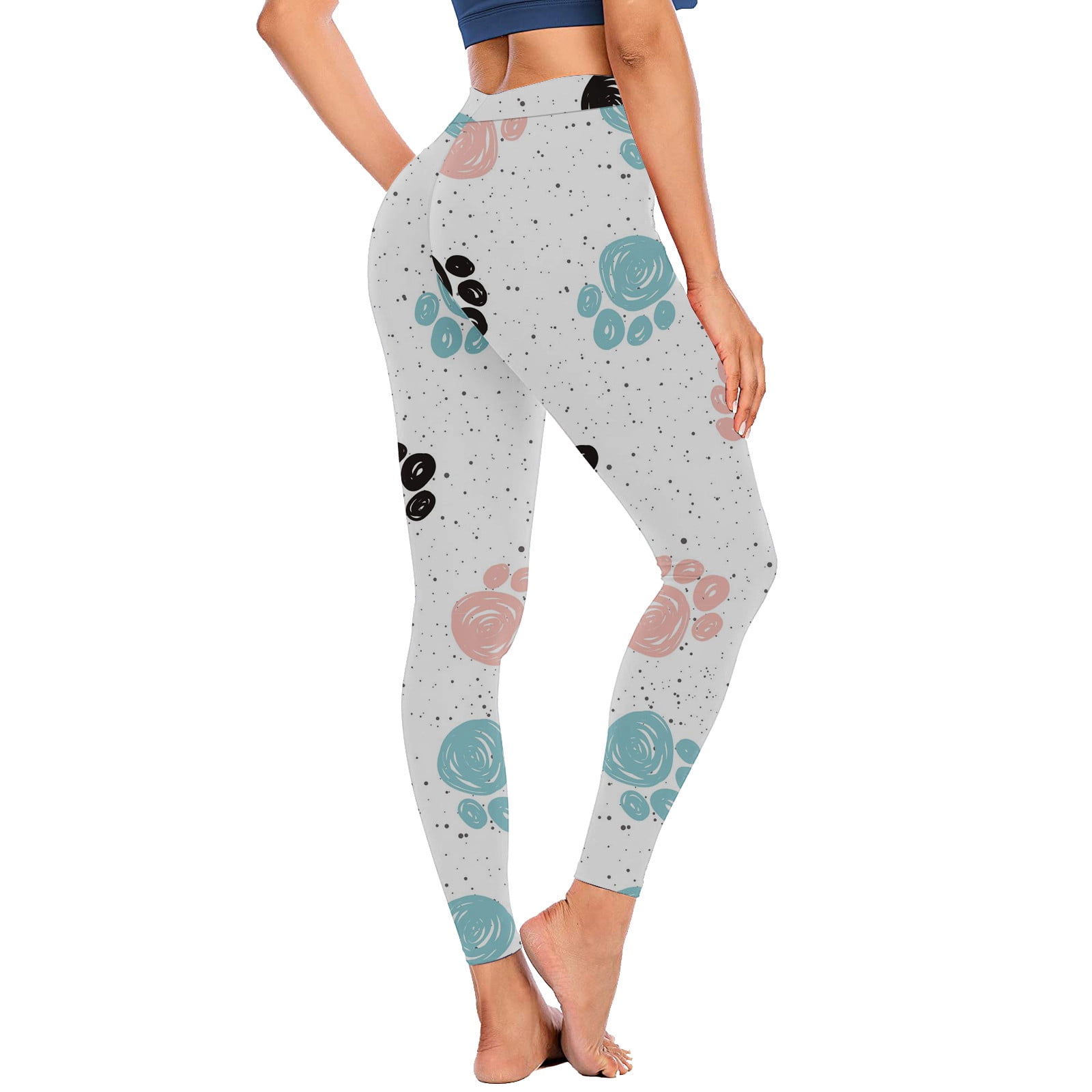 VSSSJ Yoga Pants for Women Stretchy Skinny Cute Cow Dog Paw Printed ...