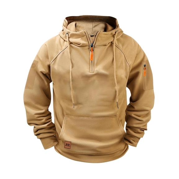 VSSSJ Zip Up Hoodies for Men Quarter Zip Long Sleeve Hooded Sweatshirt Loose Casual Drawstring Solid Raglan Pullover with Multi-Pockets Dark Brown S