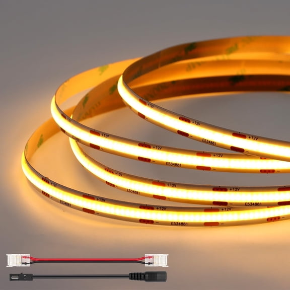 VST 12V 8mm 16.4ft/5m COB LED Strip Lights, Warm White 2700K, Dimmable Upgraded LED Tape Light,9.6w/m,2400 LEDs, Ra 93+, IP30, Lighting for Kitchen, Cabinets, UL Listed(NOT Include Driver)