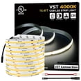 thumbnail image 1 of VST 16.4ft COB LED Strip Lights Natural White 4000K, 24V Dimmable LED Tape Light, 48w, 2640 LEDs, Ra 93+, IP30, Lighting for Kitchen, Cabinets, UL Listed (Power Source Not Included), 1 of 9