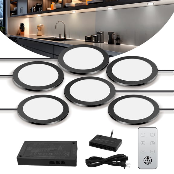 VST Under Cabinet Mini Panel Lighting 3.94inch 12V 2.5W(Total 15W) with Wireless Dimmer Switch, Surface Mount Puck Light for Kitchen Van Truck Car Galley Downlight 6Pack(Round 2700K-6500K)