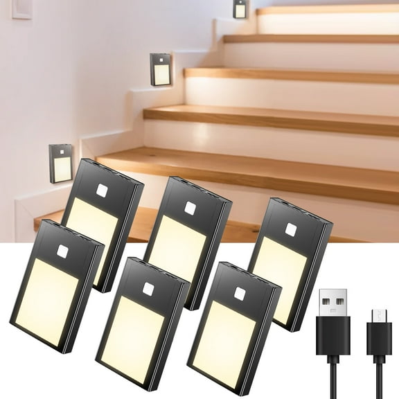 VST Motion Sensor Step Night Light, Rechargeable Battery Powered Led Light with Magnetic Suck Installation for Bedroom Hallway Stair Nursery Kids Room (2.68 inch 3000K 6Pack Black)