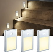 VST Motion Sensor Step Night Light, Rechargeable Battery Powered Stair Lights Indoor, Wireless Magnetic Suck Installation for Bedroom Hallway Stair Nursery Kids Room , 2.68 inch 3000K 3Pack Silver