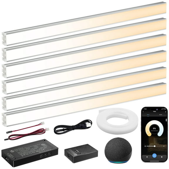 VST Smart Under Cabinet Lighting, UL Listed CRI 93+ CCT COB Strip Lights Alexa & Google Compatible APP Remote, Handwave and Voice Control Under Counter Lights for Kitchen Cabinet Closets (6 Bars)