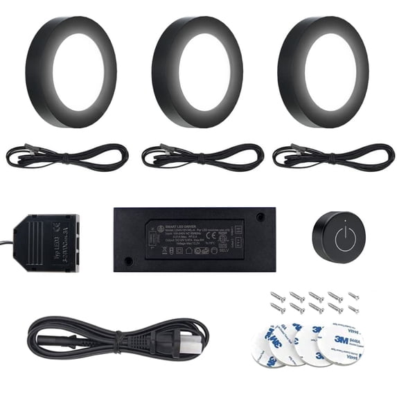 VST Under-Cabinet LED Lights, 12V 2W/Pc, Wireless Dimmer Switch, Recessed or Surface Mount Puck Light for Kitchen, 4000K, 3 pack,Black