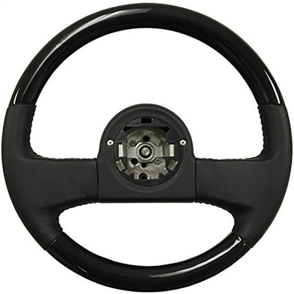 VSW 14 inch Black Ash Finish Wood and Black Leather Rim Steering Wheels Compatible with 1984-1989 C4 Corvette, Replaces 9768988, ST1030BW