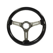 VSW 14 inch Black Ash Finished Wood Steering Wheel, 6-Bolt Chrome Spoke, 2.5 inch Dish ST3072