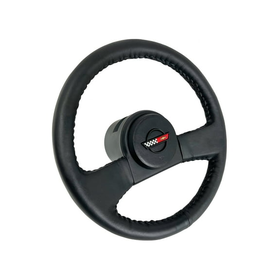 VSW 14 inch Black Leather Reproduction Steering Wheel Kit Compatible with 1984-1985 C4 Corvette, Replaces 9768988 / 9768586