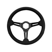 VSW 14 inch Black Leather Steering Wheel, 6-Bolt Black Spoke, 2.5 inch Dish ST3060BLK