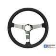 thumbnail image 1 of VSW 14 inch Black Leather Steering Wheel; 6 Bolt Chrome Spoke, 3 inch Dish, GM Licensed, ST3040BLK, 1 of 3