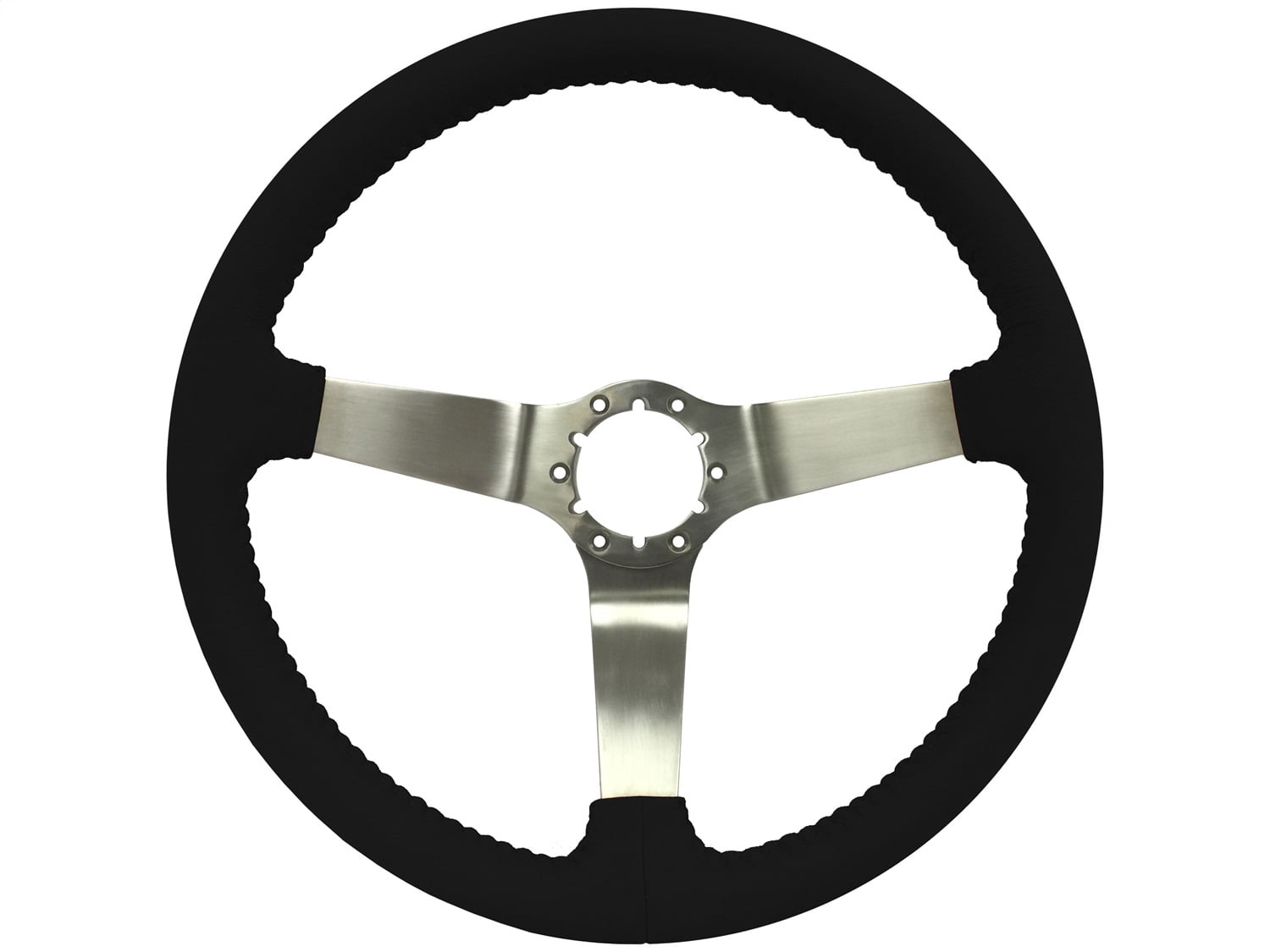 VSW 14 inch Black Leather Steering Wheel; 6 Bolt Stainless Steel Spoke ...