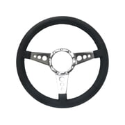 VSW 14 inch Black Leather Steering Wheel, 9-Bolt Billet Aluminum 3 Spoke, 2 inch Dish, ST3056