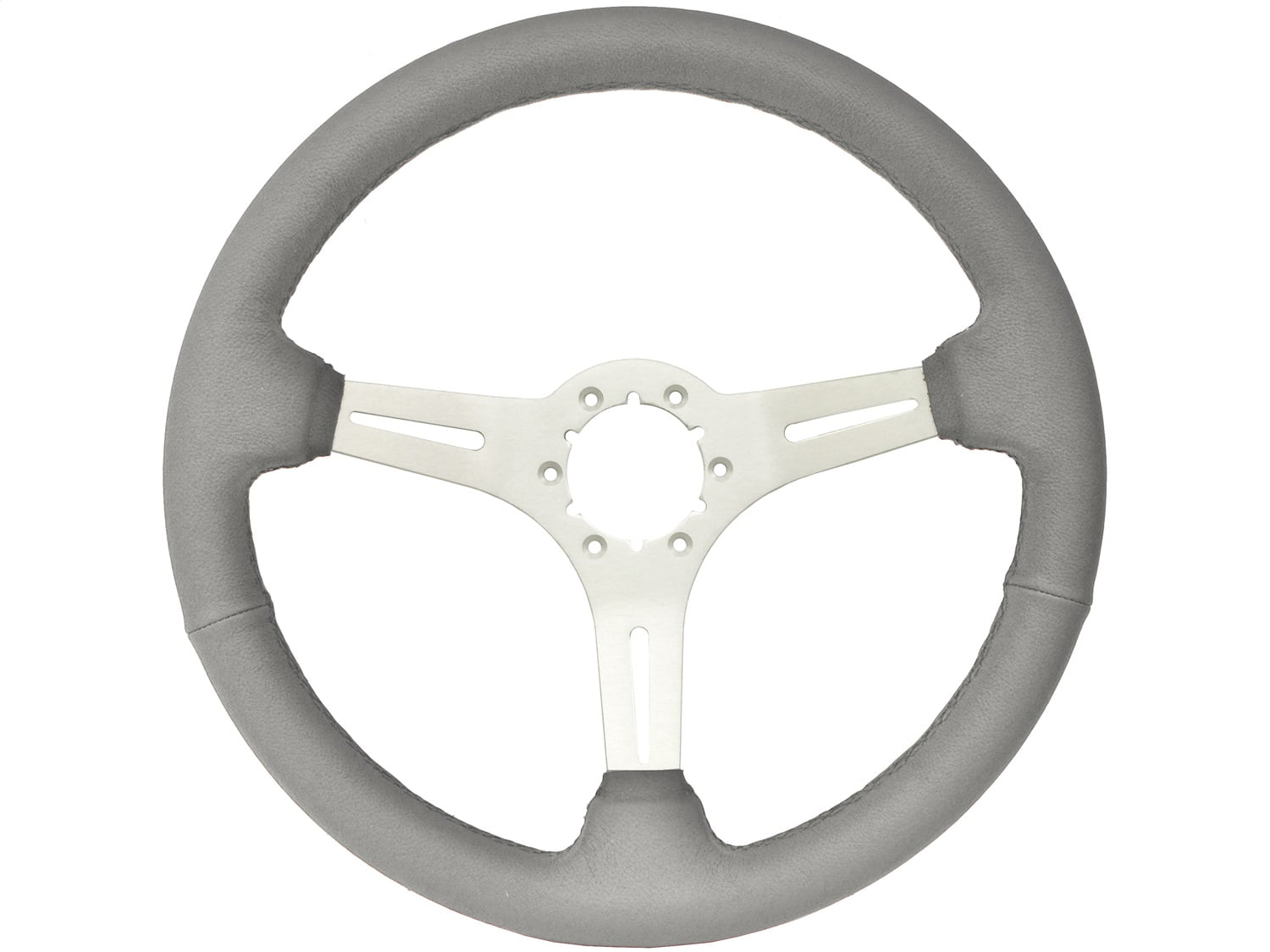 VSW 14 inch Gray Leather Steering Wheel, 6-Bolt Brushed Aluminum Spoke ...