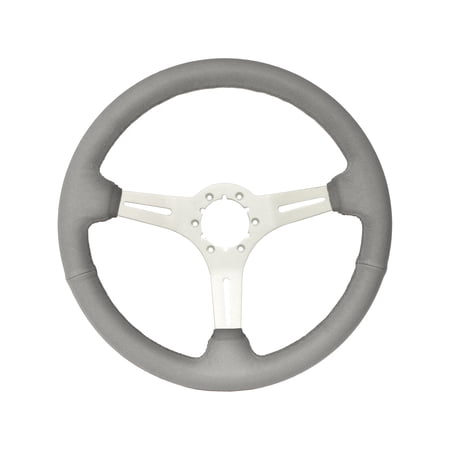 VSW 14 inch Gray Leather Steering Wheel, 6-Bolt Brushed Aluminum Spoke, 2.5 inch Dish, ST3014GRY