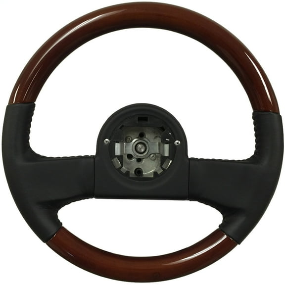 VSW 14 inch Mahogany Finish and Black Leather Steering Wheel Compatible with 1984-1989 C4 Corvette; Replaces 9768988, ST1030