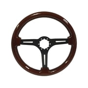 VSW 14 inch Mahogany Finished Wood Steering Wheel, 6-Bolt Black Aluminum Spoke, 2.5 inch Dish, ST3027
