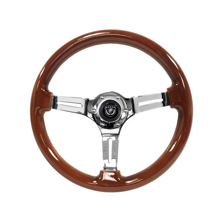 VSW 14 inch Mahogany Steering Wheel, 6-Bolt Chrome Spoke, 2.5 inch Dish, ST3011