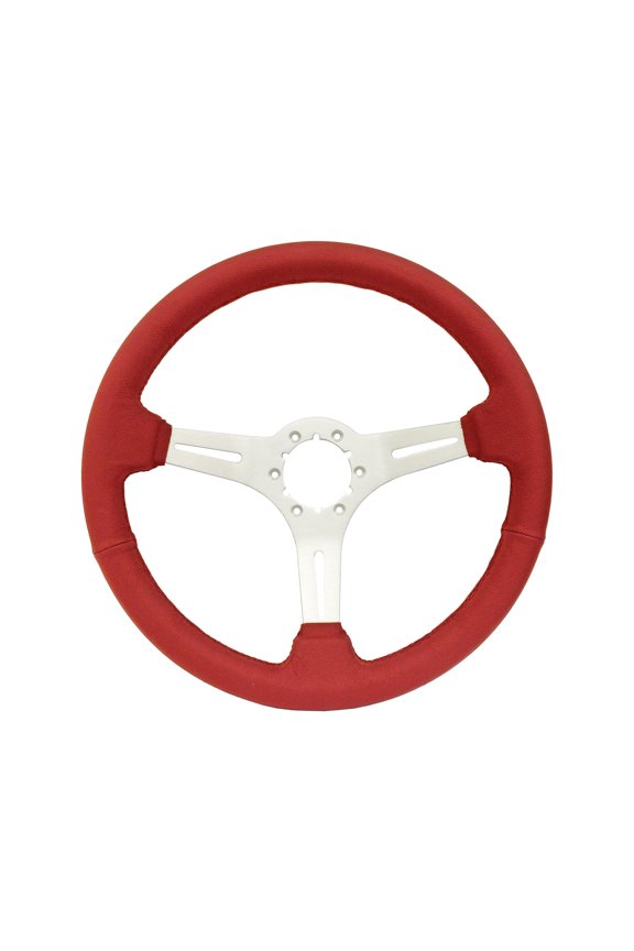 14 inch Red Leather Steering Wheel, 6-Bolt Brushed Aluminum Spoke, 2.5 inch Dish, ST3014RED