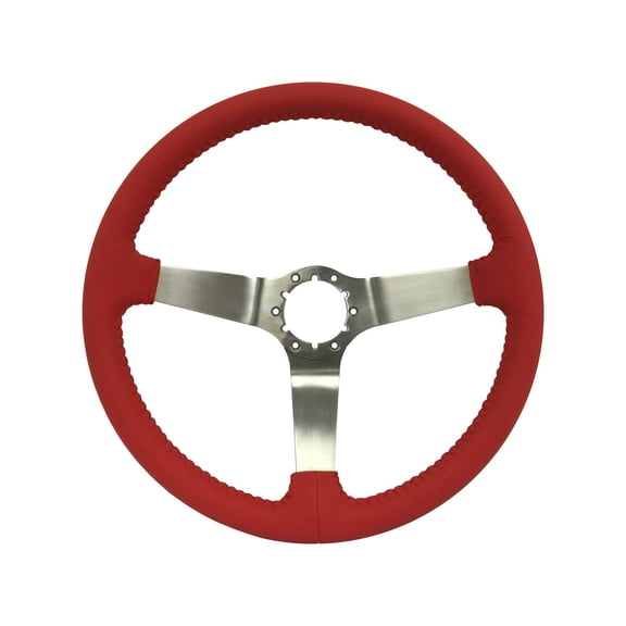 VSW 14 inch Red Leather Steering Wheel; 6 Bolt Stainless Steel Spoke, 3 inch Dish, GM Licensed, ST3040RED