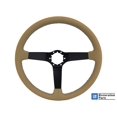 thumbnail image 1 of VSW 14 inch Tan Leather Steering Wheel; 6 Bolt Black Powder Coated Spoke, 3 inch Dish, GM Licensed, ST3029TAN, 1 of 3
