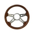 thumbnail image 1 of VSW 14 inch Walnut Finished Wood Steering Wheel, 9-Bolt Billet Aluminum 4-Spoke Holes, 2 inch dish, ST3082, 1 of 3