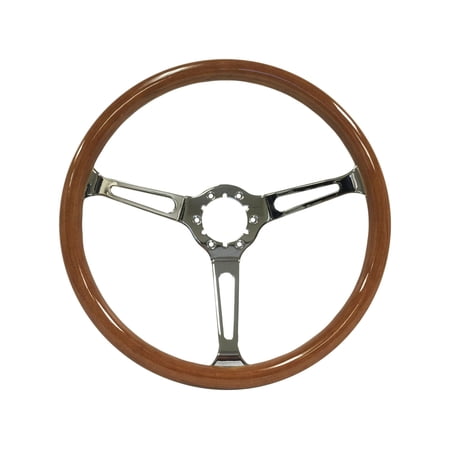 VSW 15 inch Steering Wheel; Walnut Wood, Slotted Chrome Spoke ST3579