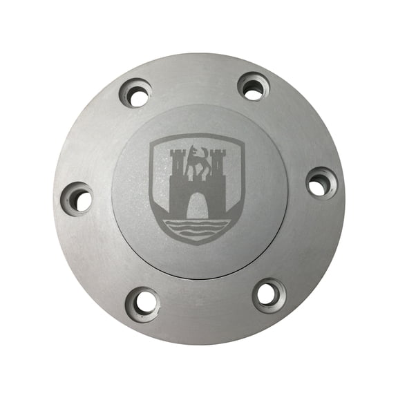VSW 6-Bolt Brushed Horn Button with Laser Etched Castle Emblem STB1041BRU
