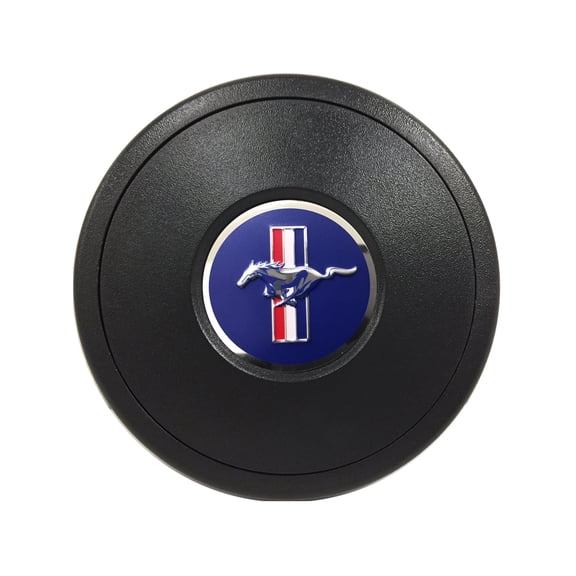 VSW 9-Bolt Black Horn Button with Mustang Blue Running Pony Emblem, STE1053