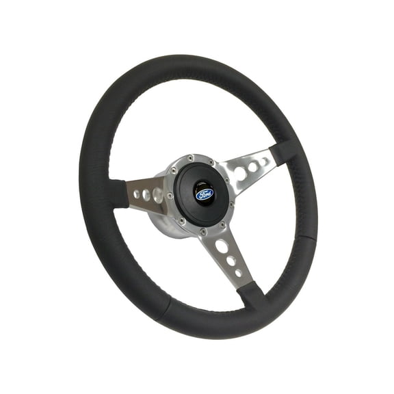 VSW Leather 9 Bolt Steering Wheel Blue 3 Spoke with Holes Kit Compatible with Ididit Column featuring Ford Oval Emblem