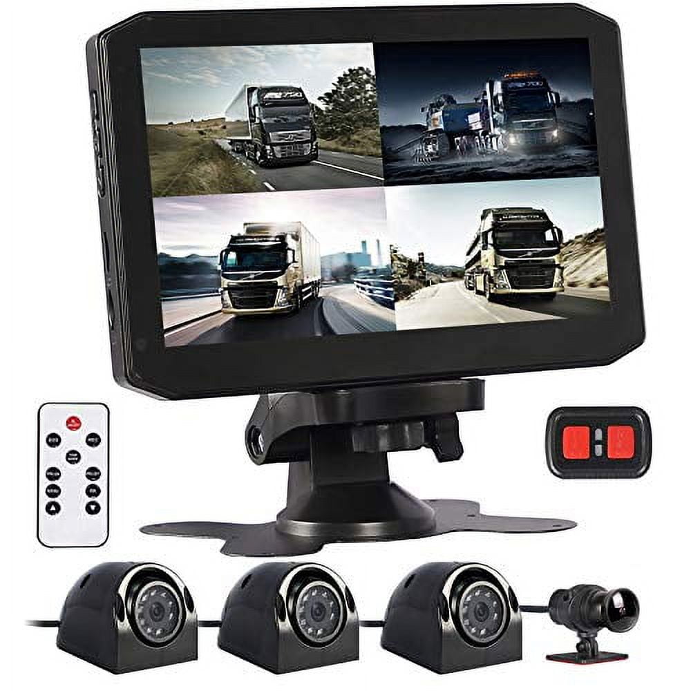 VSYSTO 4CH Dash Cam, 7'' Monitor 4 Split Screen GPS 1080p Infrared Night Vision Front & Sides & Rear Backup Camera for Semi Trailer Truck Van Tractor