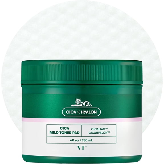 VT COSMETICS CICA Mild Toner Pad (60 Pads) - Exfoliating, Hydrating, Soothing, pH Balancing With BHA, Centella Asiatica Extract, Hyaluronic Acids for Daily Facial Use