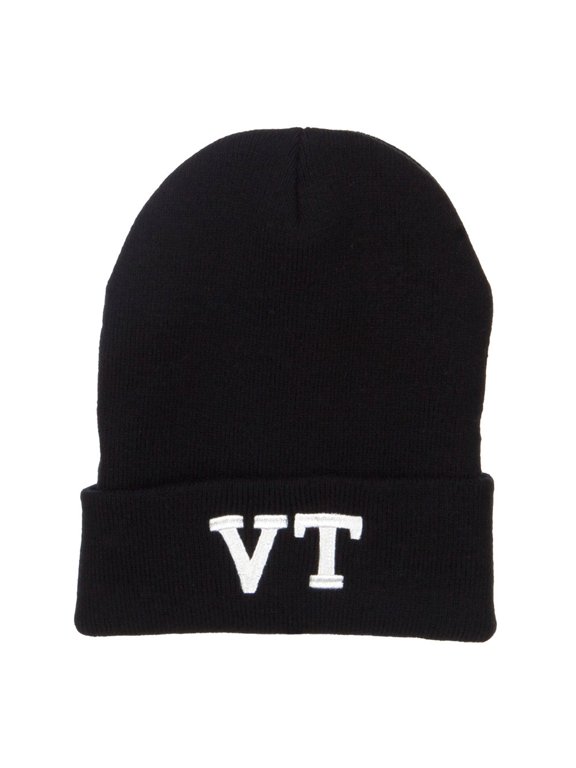 VT Vermont State Embroidered Long Beanie - Black OSFM