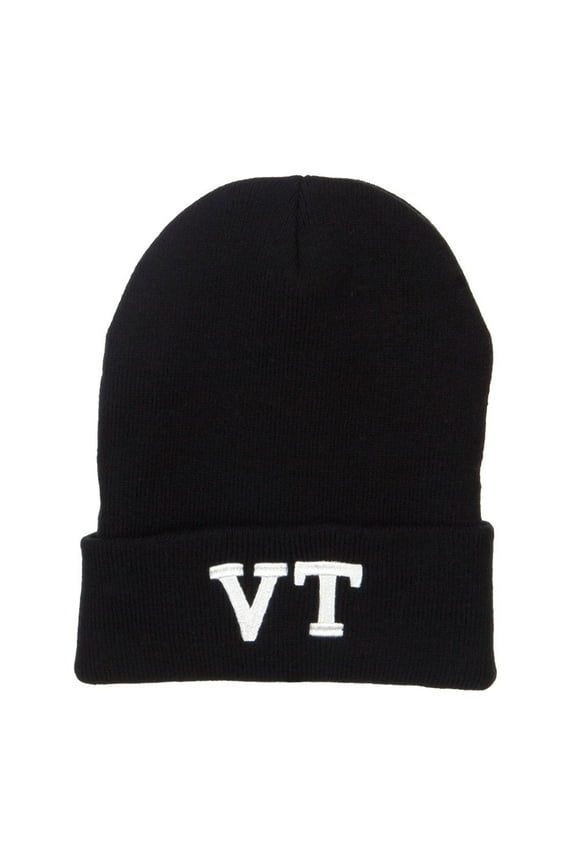VT Vermont State Embroidered Long Beanie - Black OSFM