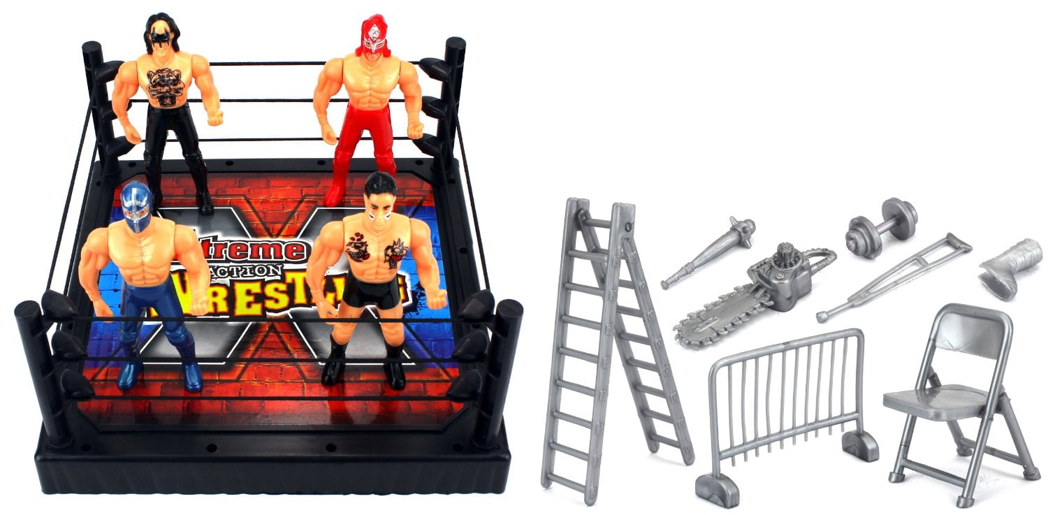 VT XTreme Action Wrestling Toy Figure Play Set w/ Ring, 4 Toy Figures