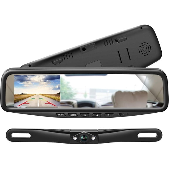 VT1 1080P Wired Backup Camera Kit, Easy to Install for Continuous or Reversing Viewing, 4.3" in-Mirror Clip- with Backup Camera for , Pickups, SUVs, , Sedans,