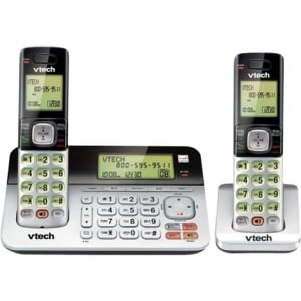 VTech CS6859-2 DECT 6.0 Expandable Cordless Phone with Answering System and Dual Caller ID/Call Waiting, Silver/Black with 2 Handsets
