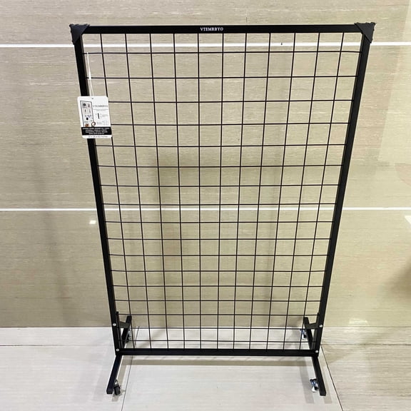 VTEMRBYO Free-standing panel units for exhibitions, displays and partitioning,Grid Wall Display Panel Heavy-Duty Foldable, Black Wire Wall Grid 1-Pack with 10 Hooks